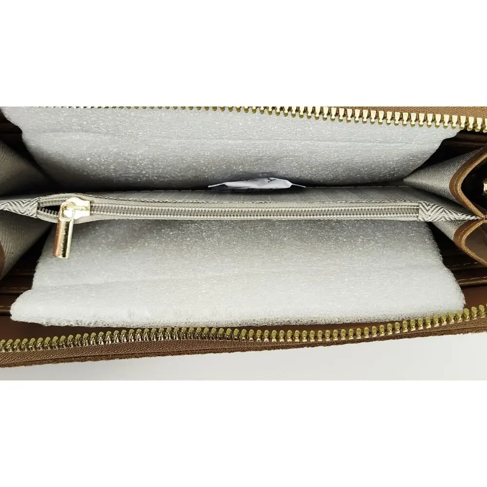Badgley Mischka Tan Brown Suede Zip Around Wristlet Continental Wallet NWT